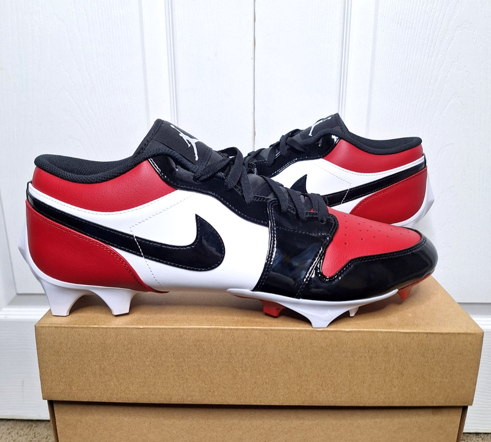 Jordan 1 Low TD Football Cleat Patent Bred Toe Red Black size 16 FJ6245-601